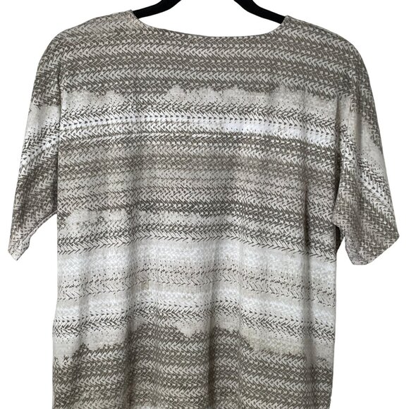 Chico’s Brown White Striped V Neck Short Sleeve Top Size 1 Medium Casual Fall - Picture 8 of 10